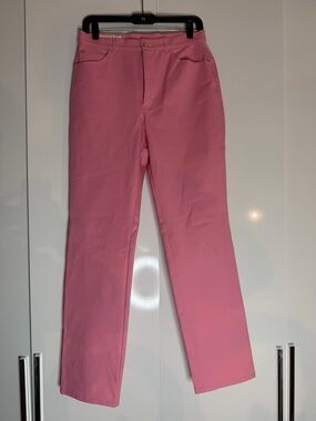 Pink High-Rise Jeans with Gold Button Detail